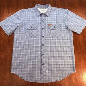 Orvis Tech Men's Medium Short Sleeve Performance Button up Blue Plaid Hiking